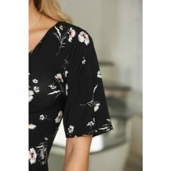 Sosandar Black Floral Print Angel Sleeve Twist Front Top -Sosandar unnamed file 1440