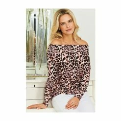 Sosandar Pink Animal Print Super Soft Premium Bardot Top -Sosandar unnamed file 1452