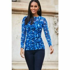 Sosandar Print Jersey Mesh Top -Sosandar unnamed file 1489