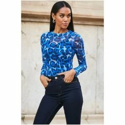 Sosandar Print Jersey Mesh Top -Sosandar unnamed file 1491