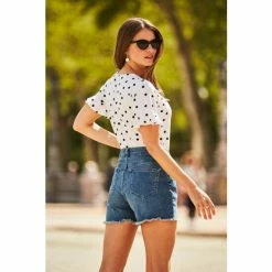 Sosandar White Spot Print Tie Neck Ruffle Sleeve Top -Sosandar unnamed file 1499