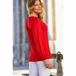 Sosandar Red Zip Front Long Sleeve Jersey Top -Sosandar unnamed file 1516