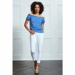 Sosandar Blue Ditsy Floral Shirred Waist Bardot Top -Sosandar unnamed file 1523