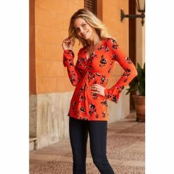 Sosandar Red Floral Twist Front Top