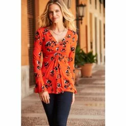 Sosandar Red Floral Twist Front Top -Sosandar unnamed file 1548