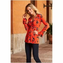 Sosandar Red Floral Twist Front Top -Sosandar unnamed file 1549