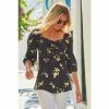 Sosandar Black Floral Print Sweetheart Neck Top