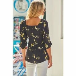 Sosandar Black Floral Print Sweetheart Neck Top -Sosandar unnamed file 1552