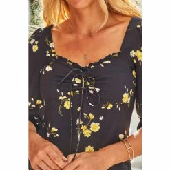 Sosandar Black Floral Print Sweetheart Neck Top -Sosandar unnamed file 1554