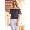 Sosandar Blue Metallic Spot Print Bardot Top