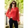 Sosandar Red Dobby Blouse With Gold Tab Detail