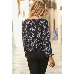 Sosandar Black Floral Print Button Front Tie Waist Top -Sosandar unnamed file 1578