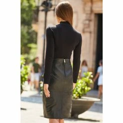 Sosandar Black High Neck Cut Out Long Sleeve Top -Sosandar unnamed file 1583