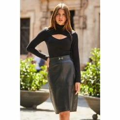 Sosandar Black High Neck Cut Out Long Sleeve Top -Sosandar unnamed file 1584