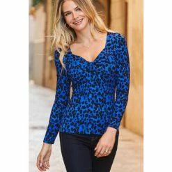 Sosandar Print Twist Neckline Fitted Top