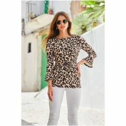 Sosandar Brown Leopard Print Twist Front Fluted Sleeve Top -Sosandar unnamed file 1608