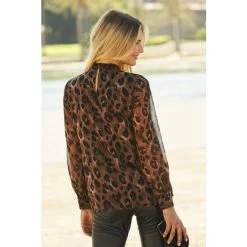 Sosandar Brown Animal High Neck Print Blouse -Sosandar unnamed file 1627