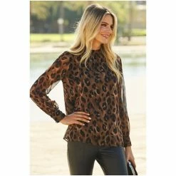 Sosandar Brown Animal High Neck Print Blouse -Sosandar unnamed file 1628