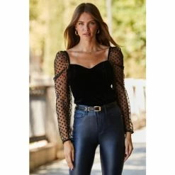 Sosandar Black Sweetheart Velvet Top