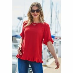 Sosandar Red Ruffle Detail Shell Top
