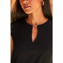 Sosandar Black Lace Sleeve With Gold Tab Detail Top -Sosandar unnamed file 1699