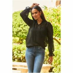 Sosandar Black Tie Neck Blouse -Sosandar unnamed file 1722