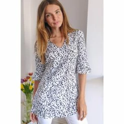 Sosandar White Animal Print V Neck Top
