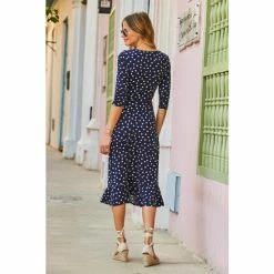 Sosandar Blue Spot Print Jersey Midi Dress -Sosandar unnamed file 173
