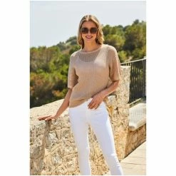 Sosandar Pink Open Stitch Knitted Top -Sosandar unnamed file 1739