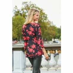 Sosandar Black Floral Print Ruffle Detail Tunic Top -Sosandar unnamed file 1742
