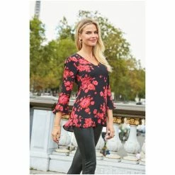 Sosandar Black Floral Print Ruffle Detail Tunic Top -Sosandar unnamed file 1745