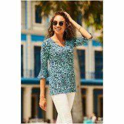 Sosandar Blue Animal Print Fluted Sleeve Top -Sosandar unnamed file 1749