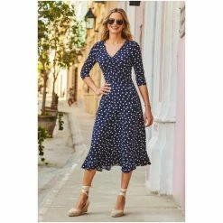 Sosandar Blue Spot Print Jersey Midi Dress -Sosandar unnamed file 175