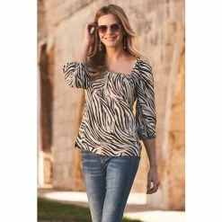 Sosandar Black Zebra Print Square Neckline Top