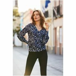 Sosandar Blue Animal Print V Neck Blouson Sleeve Top -Sosandar unnamed file 1765