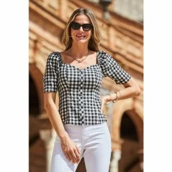Sosandar White Gingham Sweetheart Neckline Top