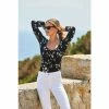 Sosandar Black Floral Print Ruched Front Top