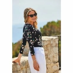 Sosandar Black Floral Print Ruched Front Top -Sosandar unnamed file 1782