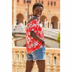 Sosandar Red Floral Print Fluted Sleeve Bardot Top -Sosandar unnamed file 1788