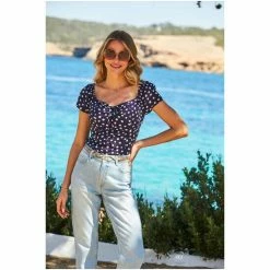 Sosandar Blue Spot Print Sweetheart Neckline Top -Sosandar unnamed file 1806