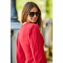 Sosandar Red V Neck Fitted Top -Sosandar unnamed file 1817