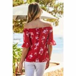 Sosandar Red Printed Bardot Blouse -Sosandar unnamed file 1821