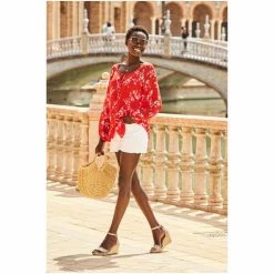 Sosandar Red Floral Print Button Front Blouse -Sosandar unnamed file 1834