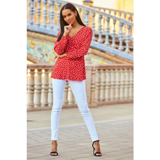 unnamed-file-1836.jpg Sosandar Red Spot Print Ruched Front Top -Sosandar unnamed file 1836