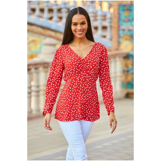 unnamed-file-1838.jpg Sosandar Red Spot Print Ruched Front Top -Sosandar unnamed file 1838