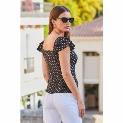 Sosandar Black Spot Ruffle Sleeve Square Neck Top -Sosandar unnamed file 1846