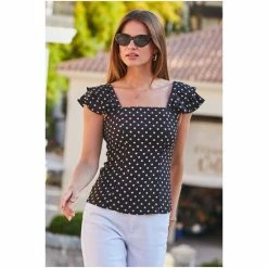 Sosandar Black Spot Ruffle Sleeve Square Neck Top -Sosandar unnamed file 1849