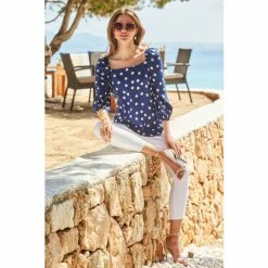 Sosandar Blue Spot Print Square Neckline Top -Sosandar unnamed file 1852