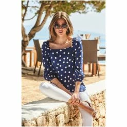 Sosandar Blue Spot Print Square Neckline Top -Sosandar unnamed file 1855