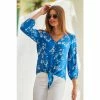 Sosandar Blue Floral Tie Front Blouse